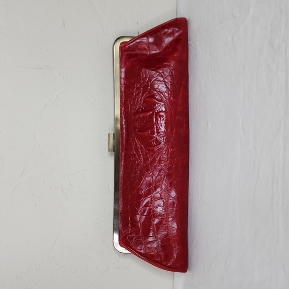 Charles David Handbags - Vintage Charles David Red Leather Croc Embossed Long Clutch Handbag